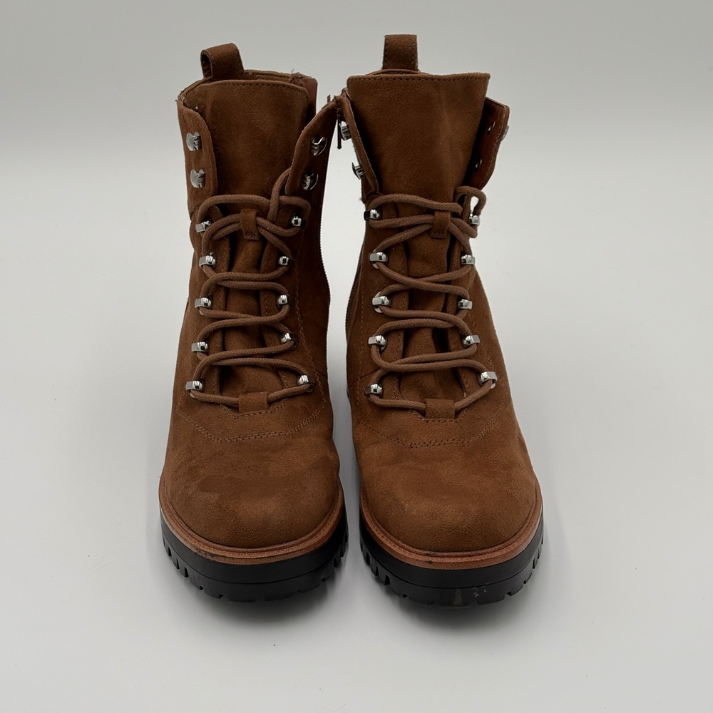 Nine West Womens Suede Lug Sole Combat Hiker Boots 8.5 Brown Cognac Trendy